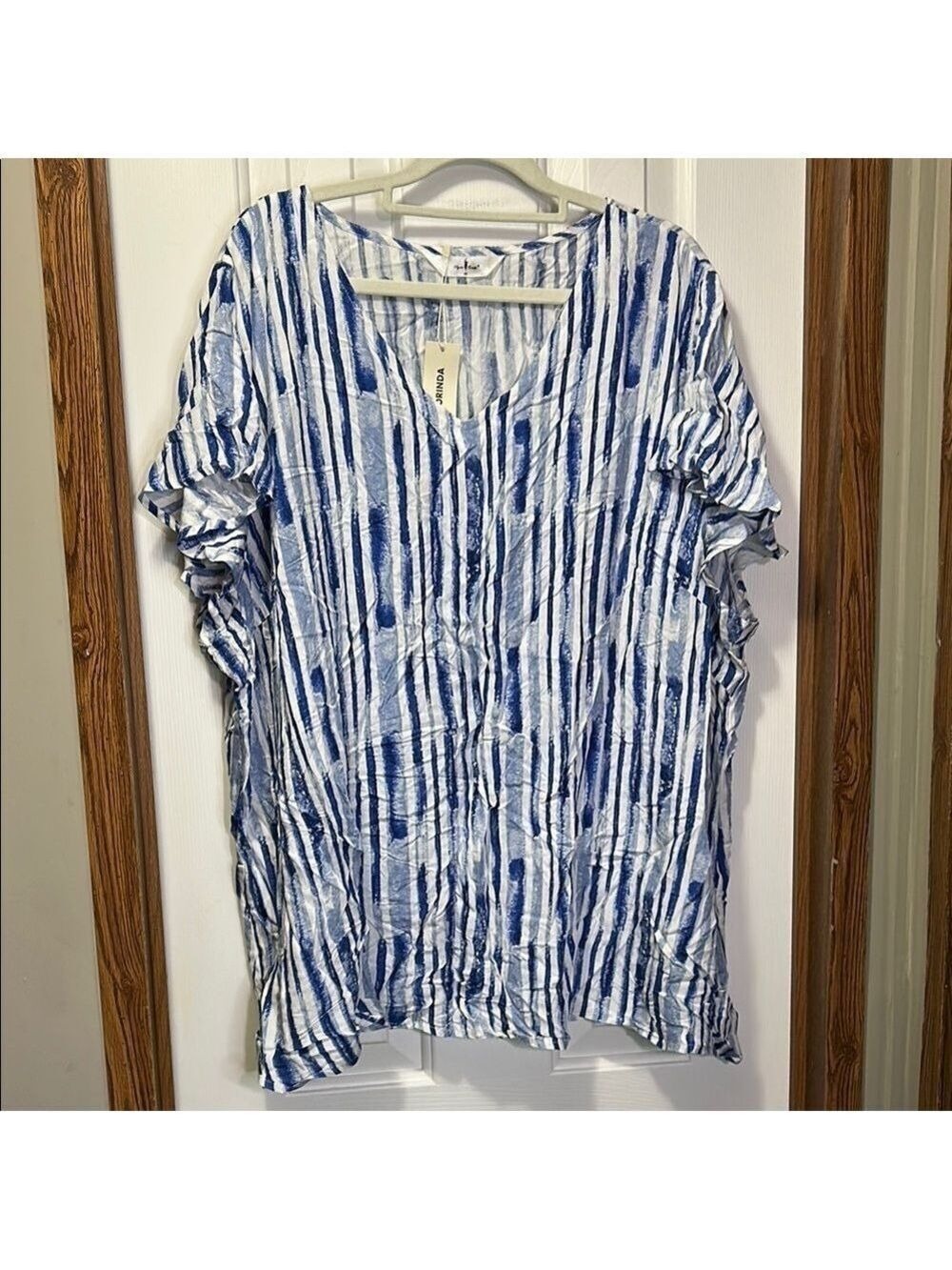 Agnes Orinda Blue and White Relaxed Striped Blouse